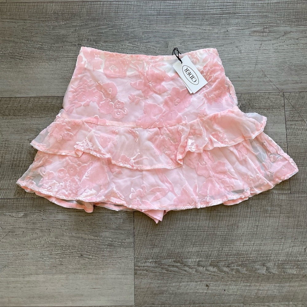 Pink Velvet Ruffle Mini Skirt